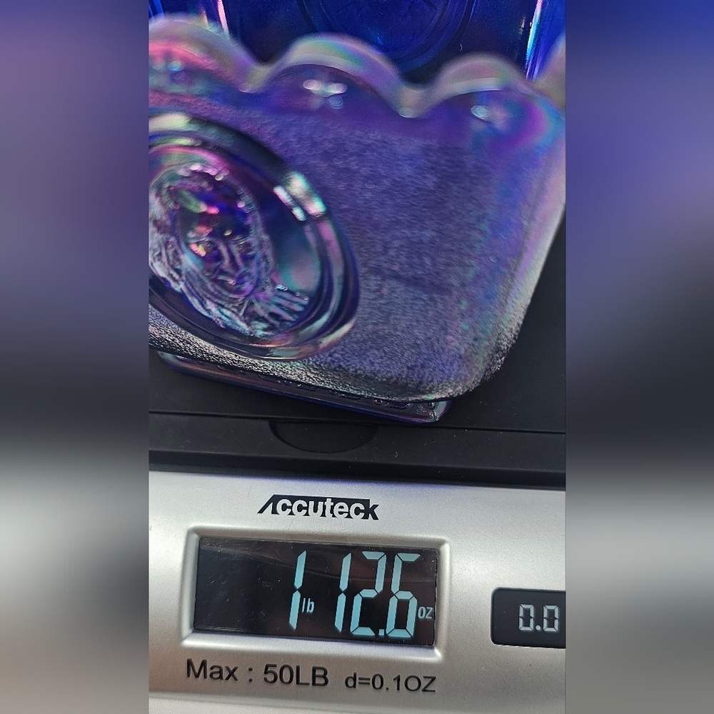 Fenton Cobalt Blue Carnival Glass Square Candy Dish Presidential Bicentennial - Picture 15 of 15